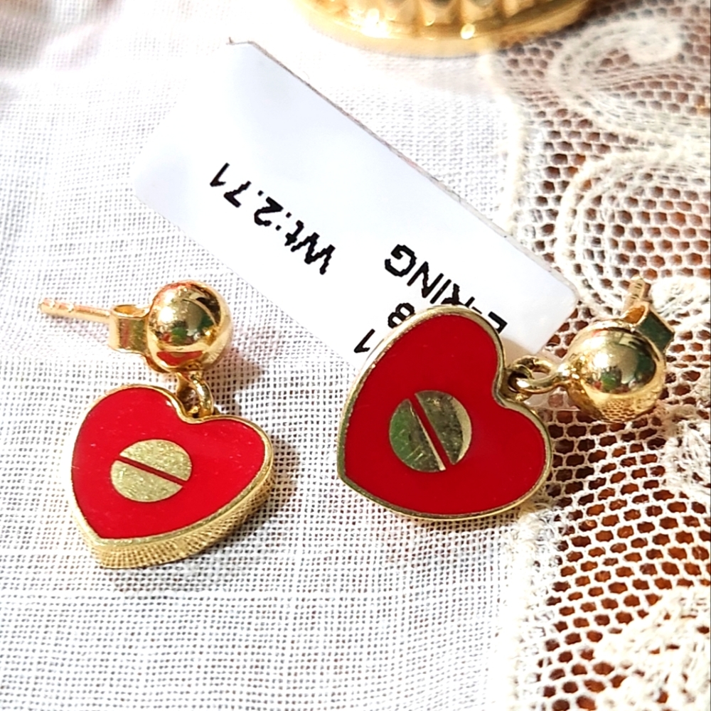 18k true gold heart earrings